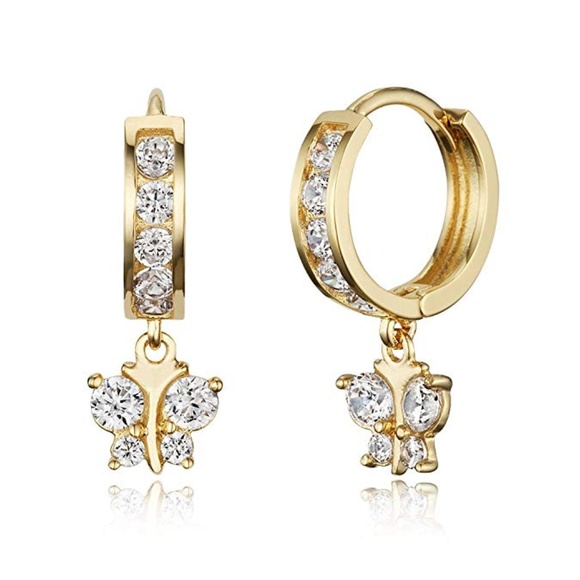 Gold Plated Huggies Butterfly Hoop Earrings - Picture 4 of 12